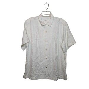 Tommy Bahama Men's Cream Silk Camp Shirt Sz M Textured Floral Print Vacation